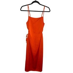 Christian Lacroix Dress Size Small Orange Satin Midi Side Cutout Cocktail‎ NWT